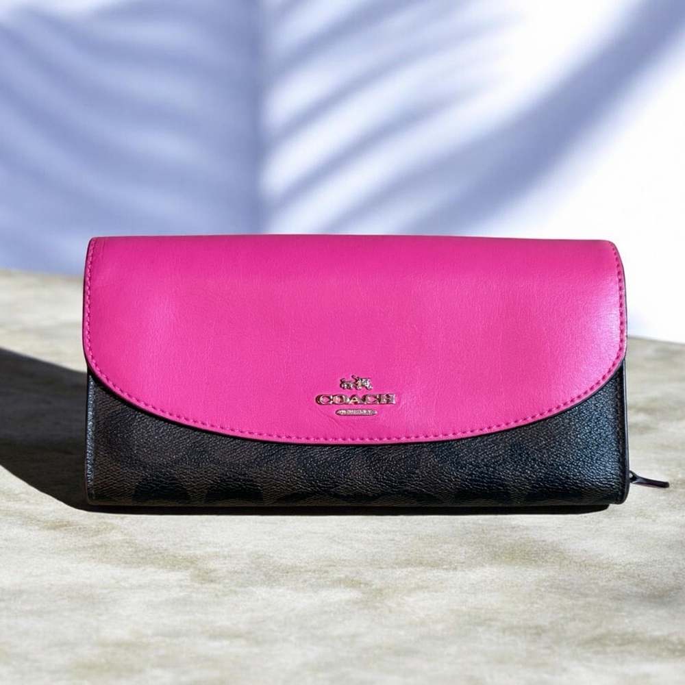 Authentic Coach Brown/Fuchsia Signature Wallet